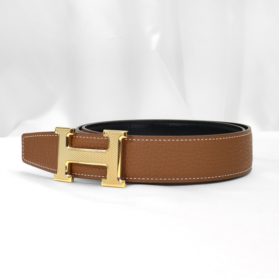 Hermes(에르메스) H Guillochee 금장 버클 & 32MM 마가싸 골드 리버서블 벨트 80