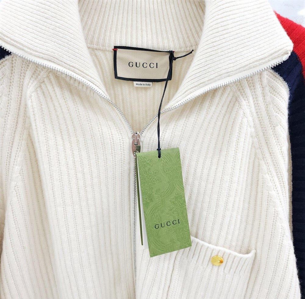 [럭스유] M / 구찌 울 캐시미어 니트 집업 봄버 715621