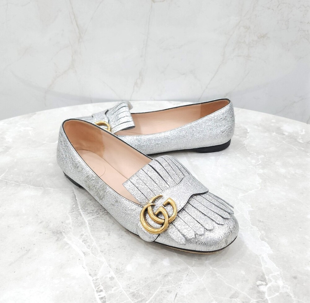 [럭스유] 38 / 구찌 GG 마몽 실버 플랫 슈즈 453373