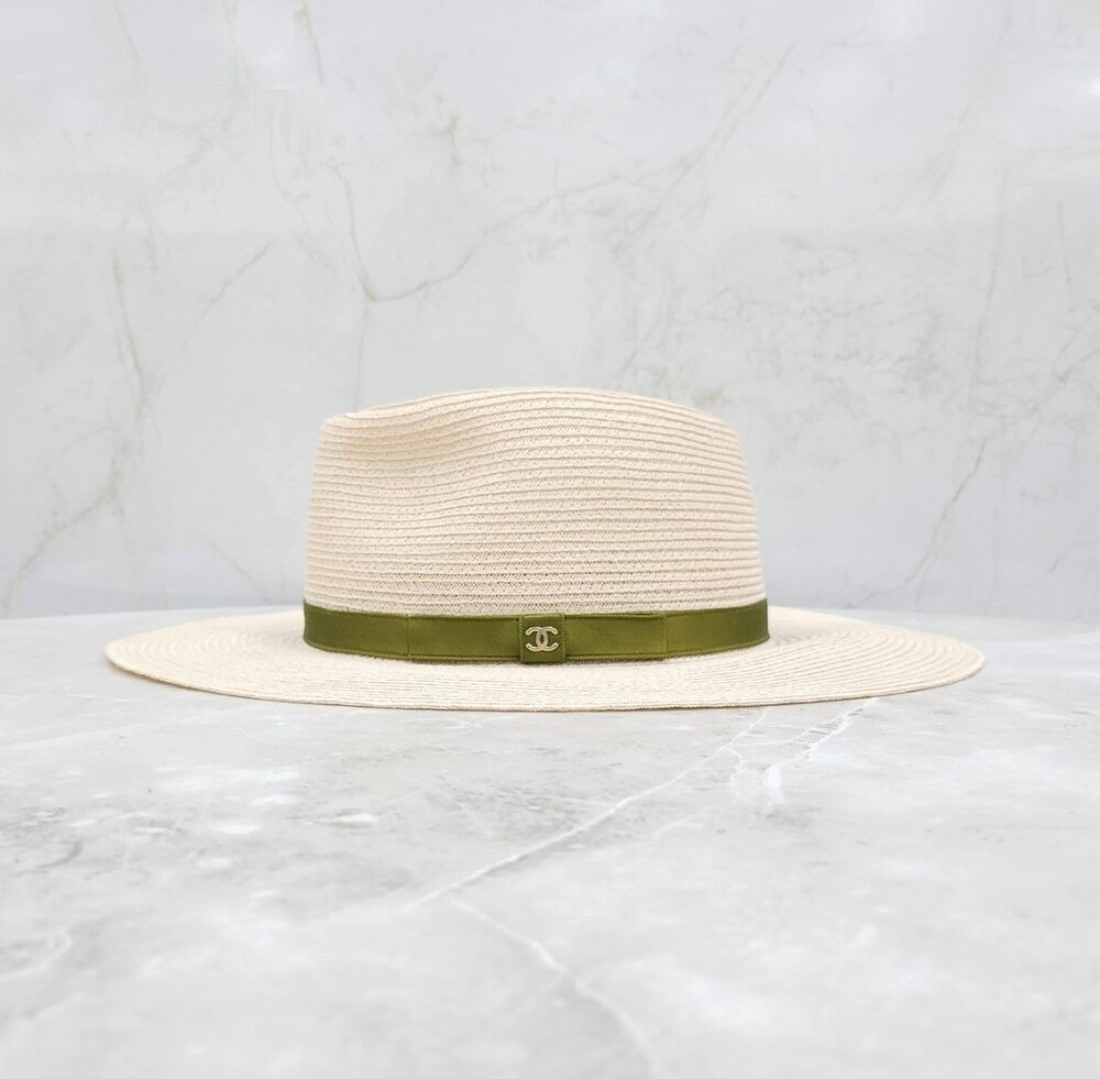 [럭스유] 샤넬 CC 로고 리본 라피아 버킷햇 S