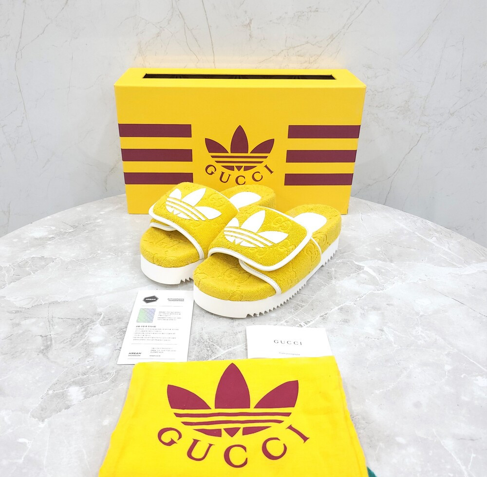 [럭스유] (새상품) 37 / 구찌 X 아디다스 GG 플랫폼 샌들 옐로우 702412