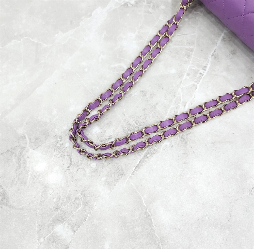 [럭스유] (새상품) 샤넬 클래식 스몰 플랩백 퍼플 샴페인골드 A01113