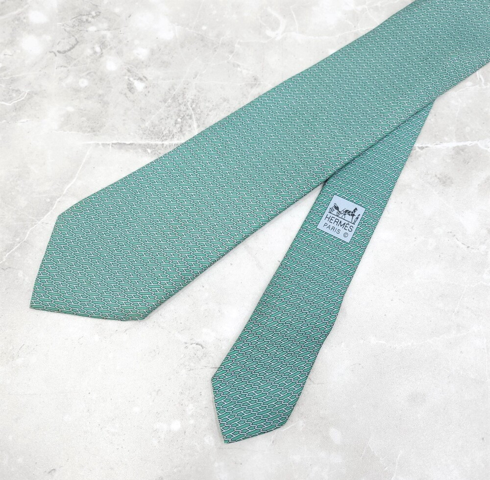 [럭스유] 에르메스 그린 H 패턴 실크 넥타이