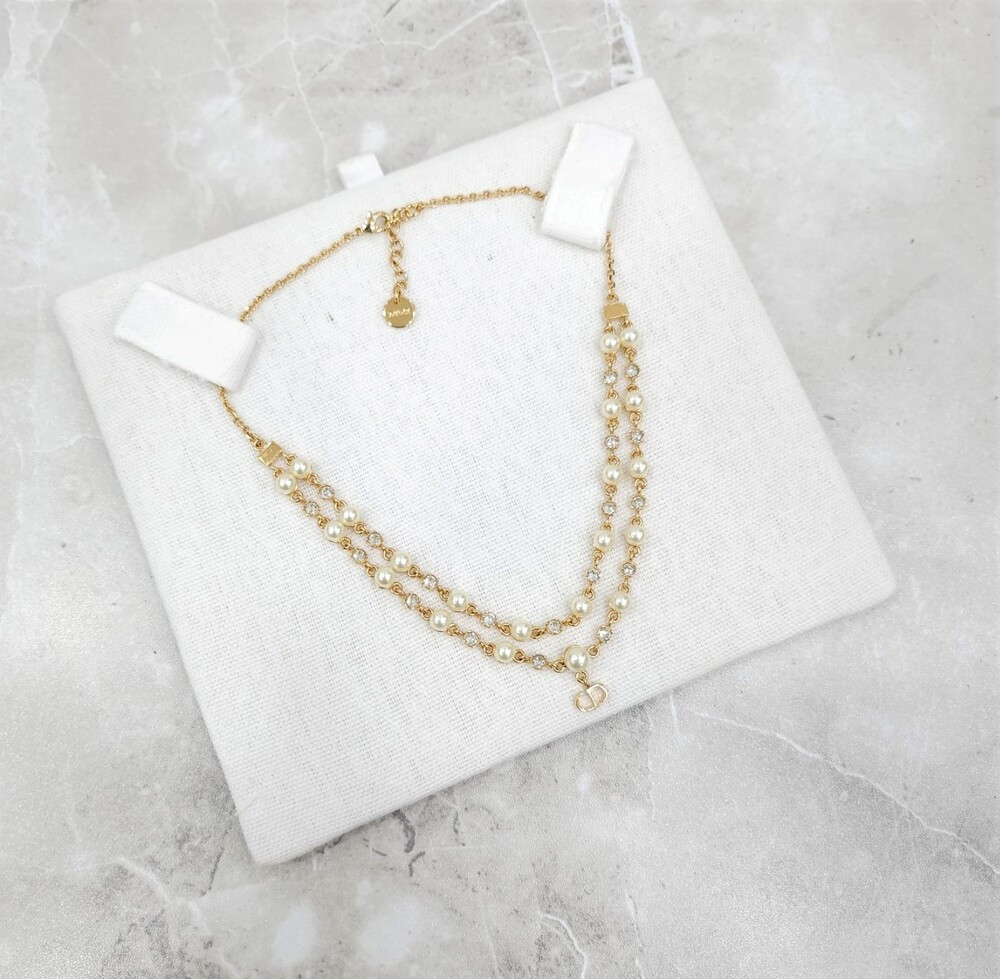 [럭스유] (새상품) 디올 쁘띠 CD 더블 큐빅 체인 진주 목걸이 N2851WOMCY