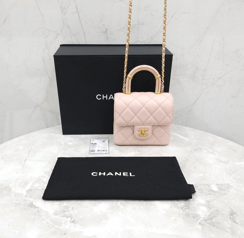 [럭스유] 샤넬 뉴미니 탑핸들 플랩백 핑크 신형내장칩 AS4035