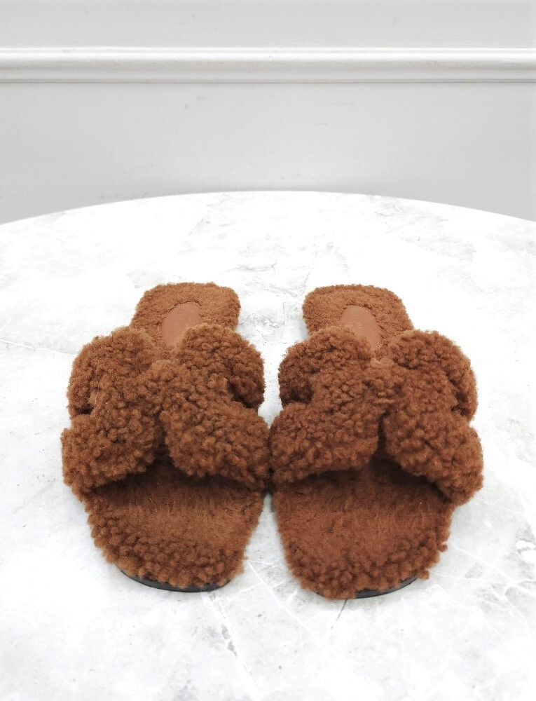 [럭스유] 35.5 / 에르메스 오란 시어링 슬리퍼 브라운