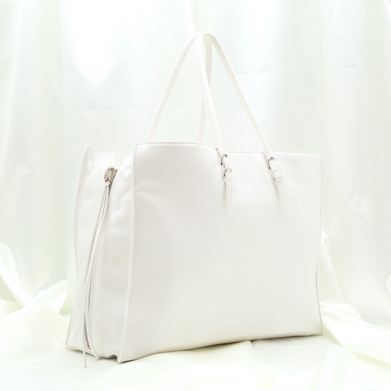 Balenciaga(발렌시아가) 236701 화이트 카프스킨 파피에르 A4 짚 어라운드 토트백