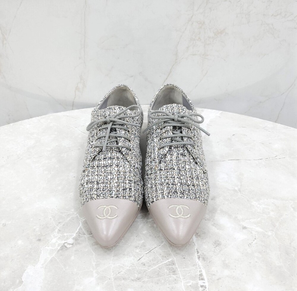 [럭스유] (새상품) 36 / 샤넬 CC로고 트위드 레이스업 로퍼