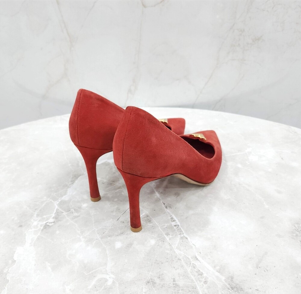 [럭스유] 37.5 / 루이비통 레드 V로고 스웨이드 하이힐