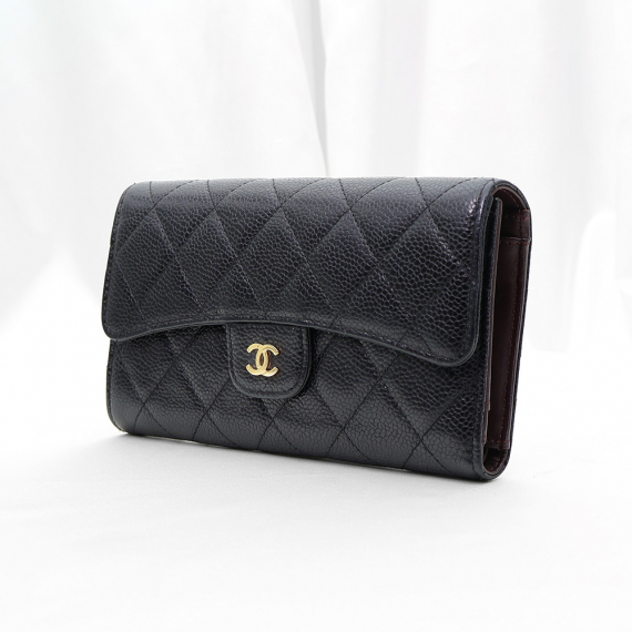 Chanel(샤넬) A31506 블랙 캐비어 금장 CC 로고 클래식 플랩 장지갑 (20번대)