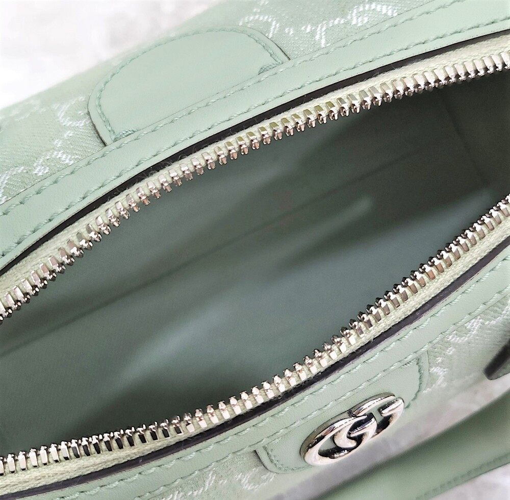 [럭스유] 구찌 오피디아 GG 미니 탑핸들 백 페일 그린 데님 772053