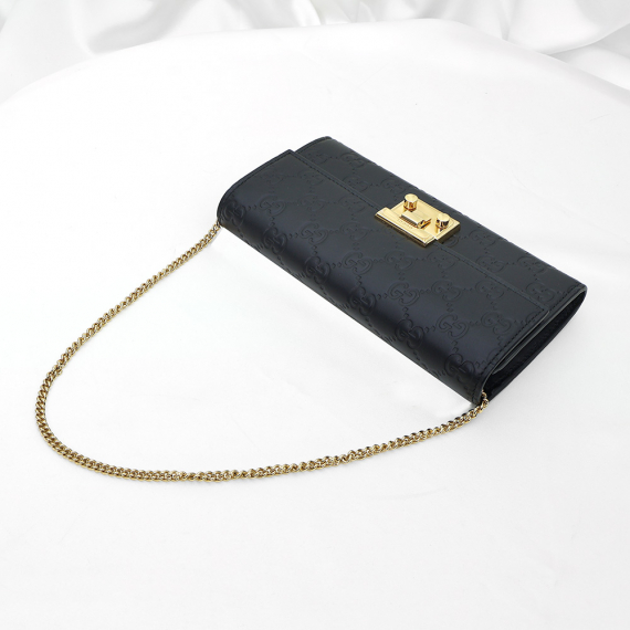 Gucci(구찌) 453506 블랙 시마 레더 패들락 컨티넨탈 금장 체인 클러치 숄더백 장지갑