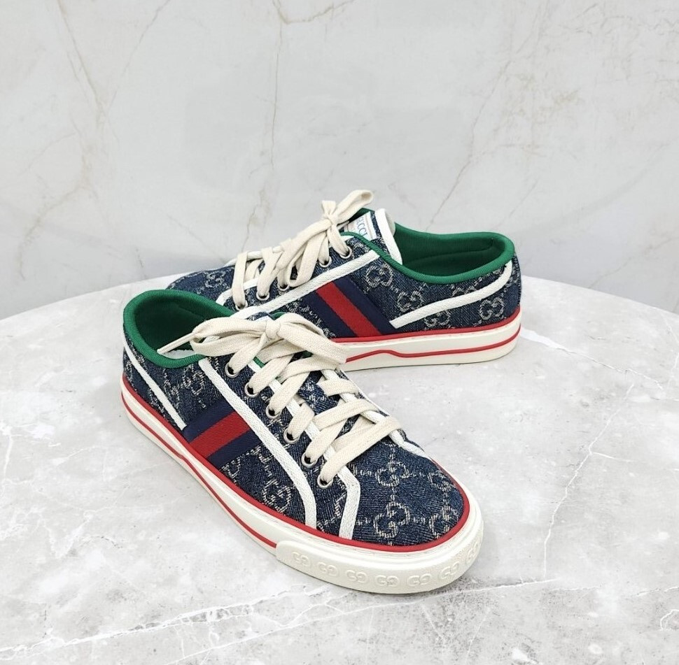 [럭스유] 36.5 / 구찌 GG 자카드 데님 테니스 1977 스니커즈 606111