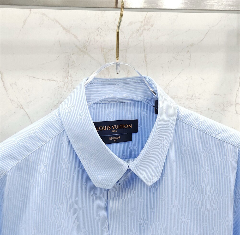 [럭스유] (새상품) 41 / 루이비통 LV 블루 모노그램 스트라이프 셔츠