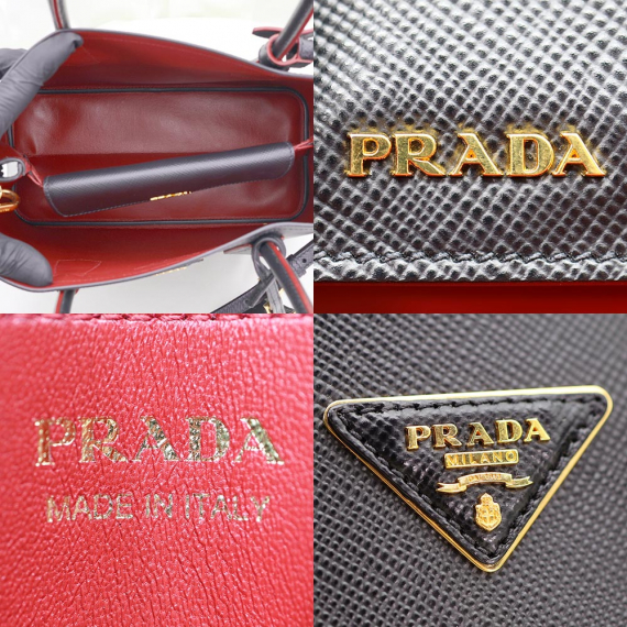 Prada(프라다) 1BG887 블랙 사피아노 퀴르 금장 트라이앵글 로고 두블레 스몰 2WAY