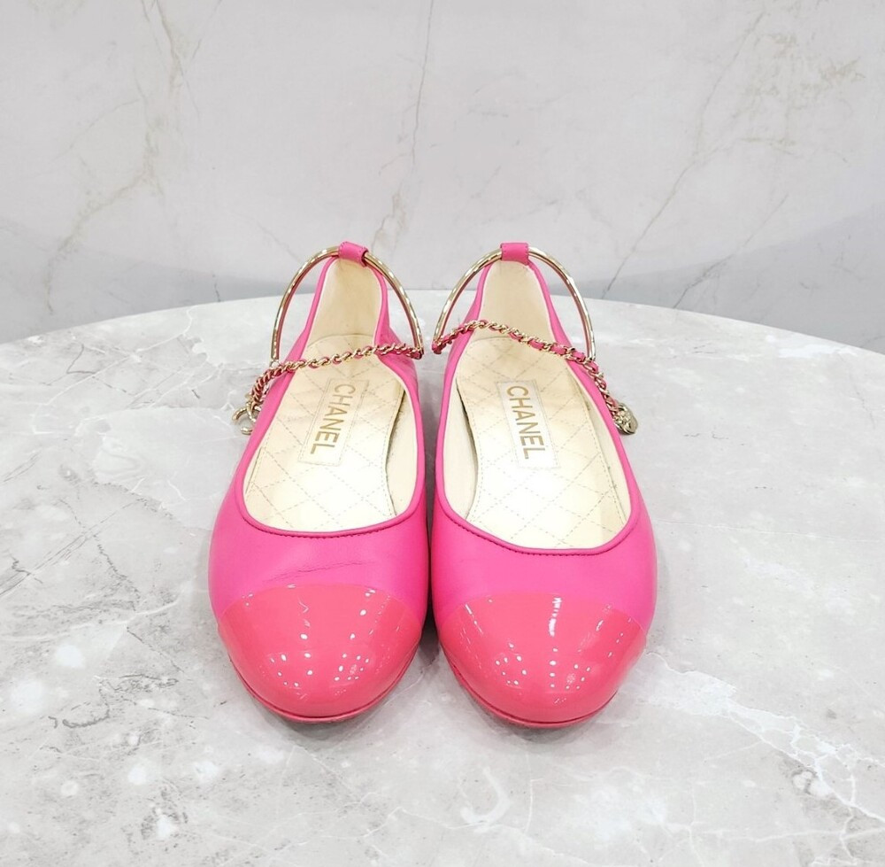 [럭스유] 37 / 샤넬 에나멜 발레리나 체인 플랫 슈즈 G38986