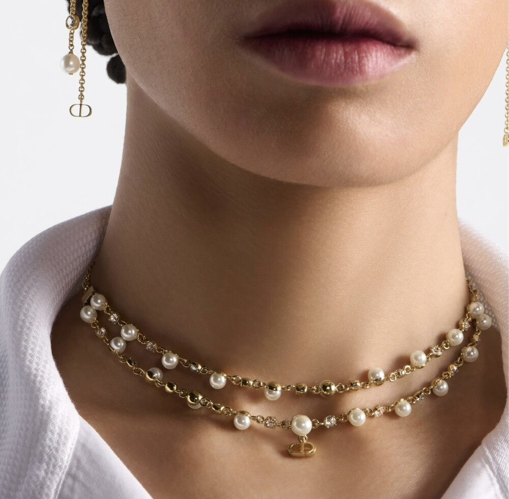 [럭스유] (새상품) 디올 쁘띠 CD 더블 큐빅 체인 진주 목걸이 N2851WOMCY