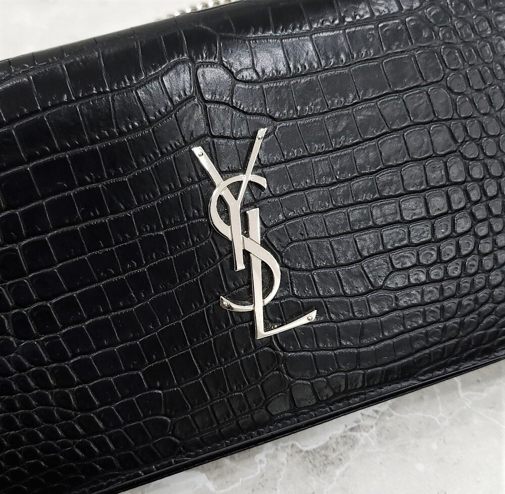 [럭스유] 생로랑 블랙 크로커다일 케이트 은장 체인 숄더백 377829