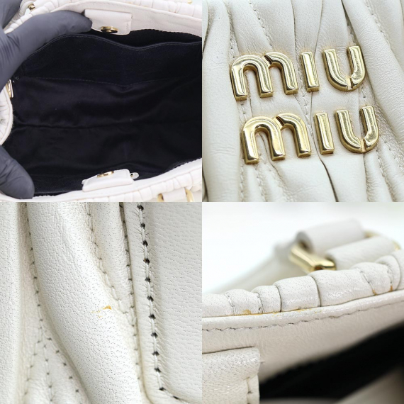 MiuMiu(미우미우) 5BA259 화이트 나파 마테라세 금장 아르카디 스몰 토트 2WAY