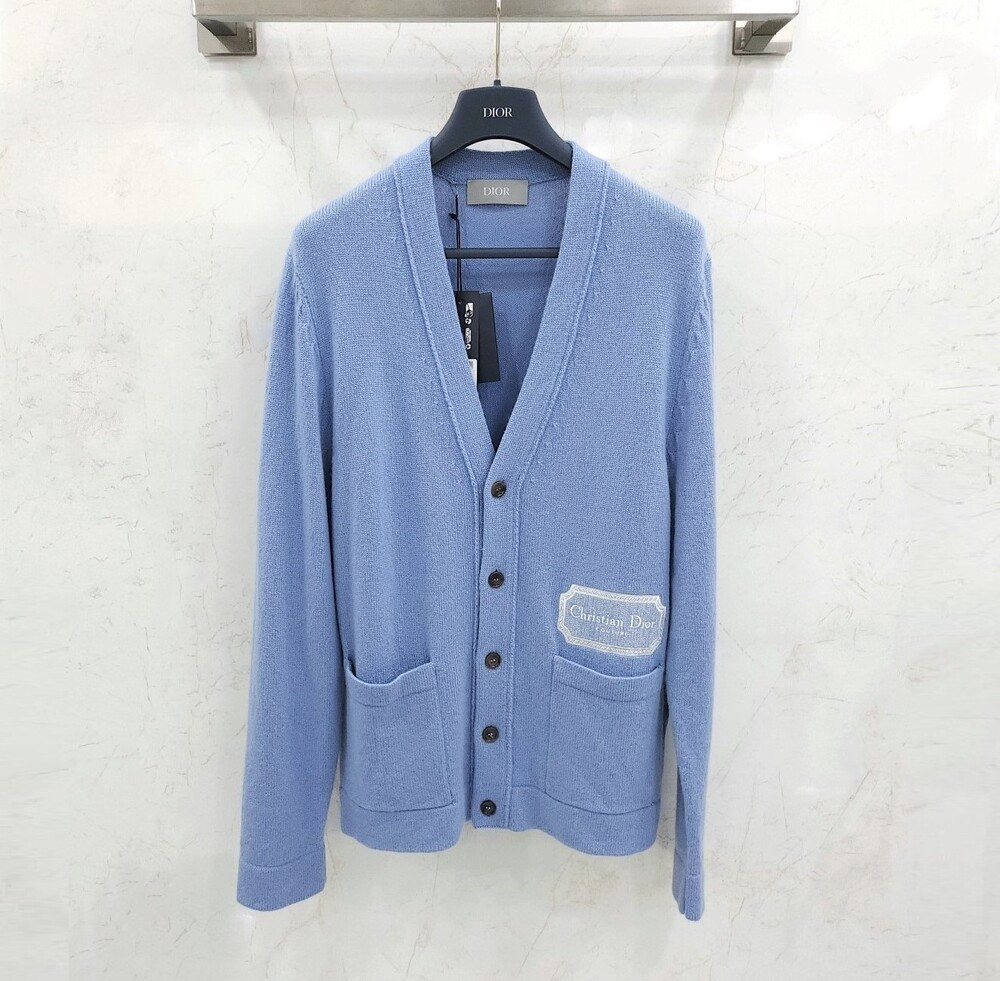[럭스유] (새상품) L / 디올 꾸뛰르 블루 캐시미어 로고 가디건