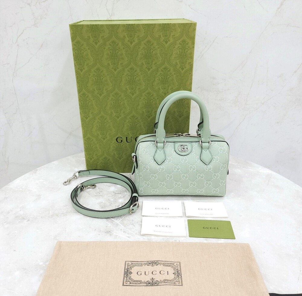 [럭스유] 구찌 오피디아 GG 미니 탑핸들 백 페일 그린 데님 772053