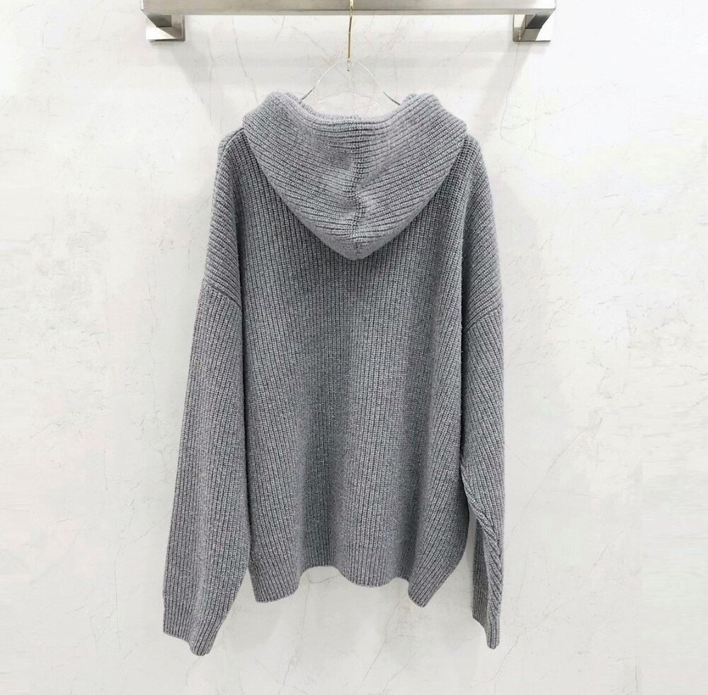 [럭스유] L / 셀린느 로고 리브드 니트 울 스웨터 후드 RY09M0R26.09GM