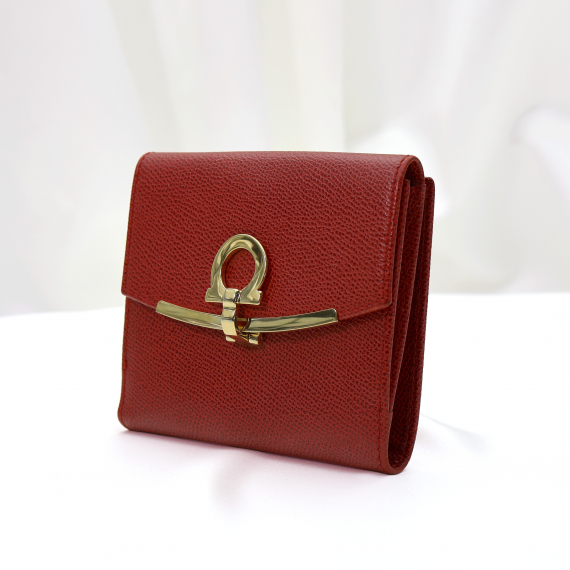 Ferragamo(페라가모) 22C877 레드 사피아노 금장 간치니 프렌치 반지갑