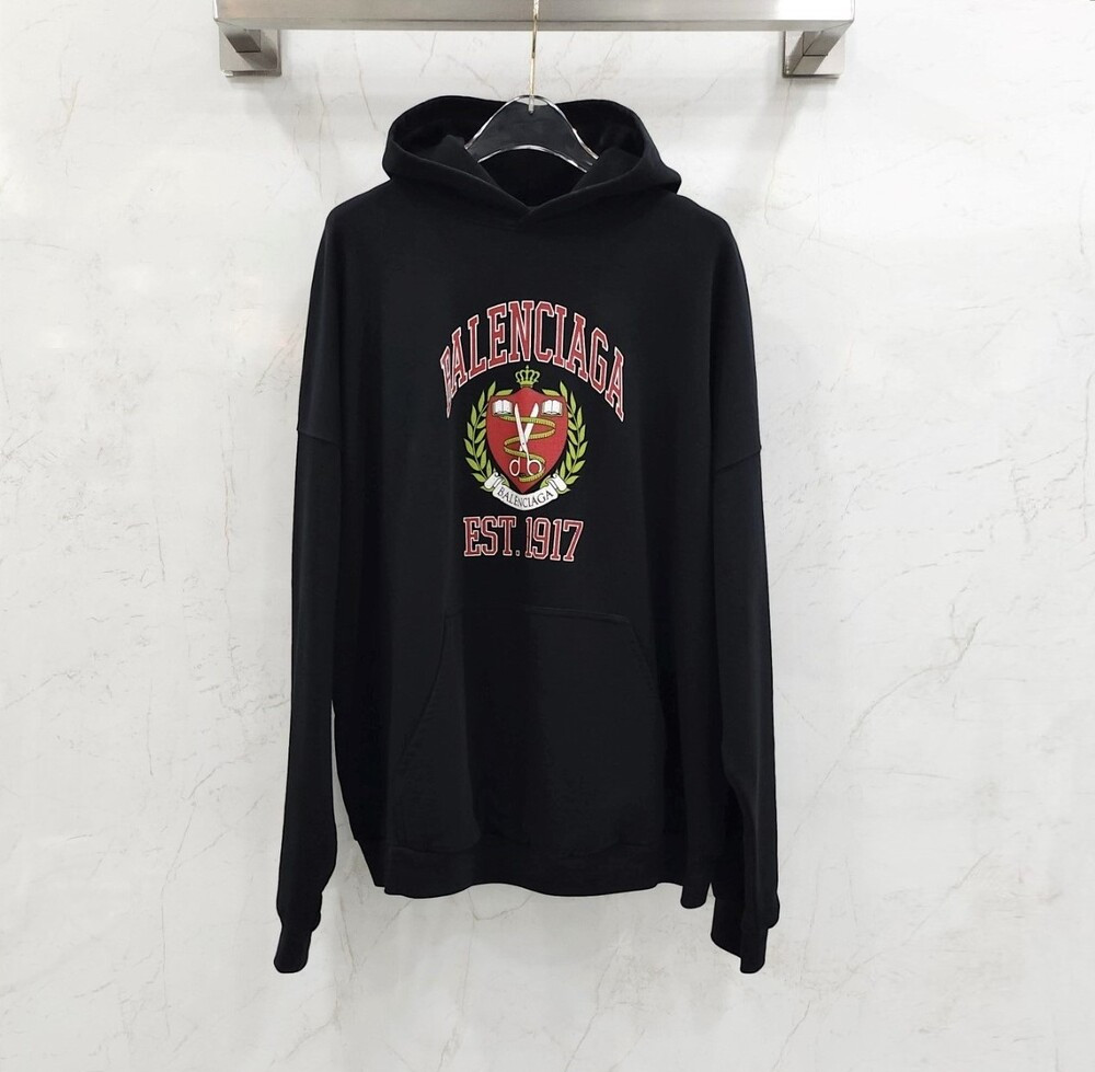 [럭스유] L / 발렌시아가 컬리지 와이드 로고 후드티