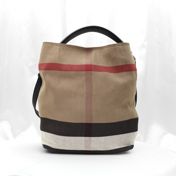 Burberry(버버리) 39457261 블랙 레더 체크 애쉬비 빈 미듐 호보 2WAY