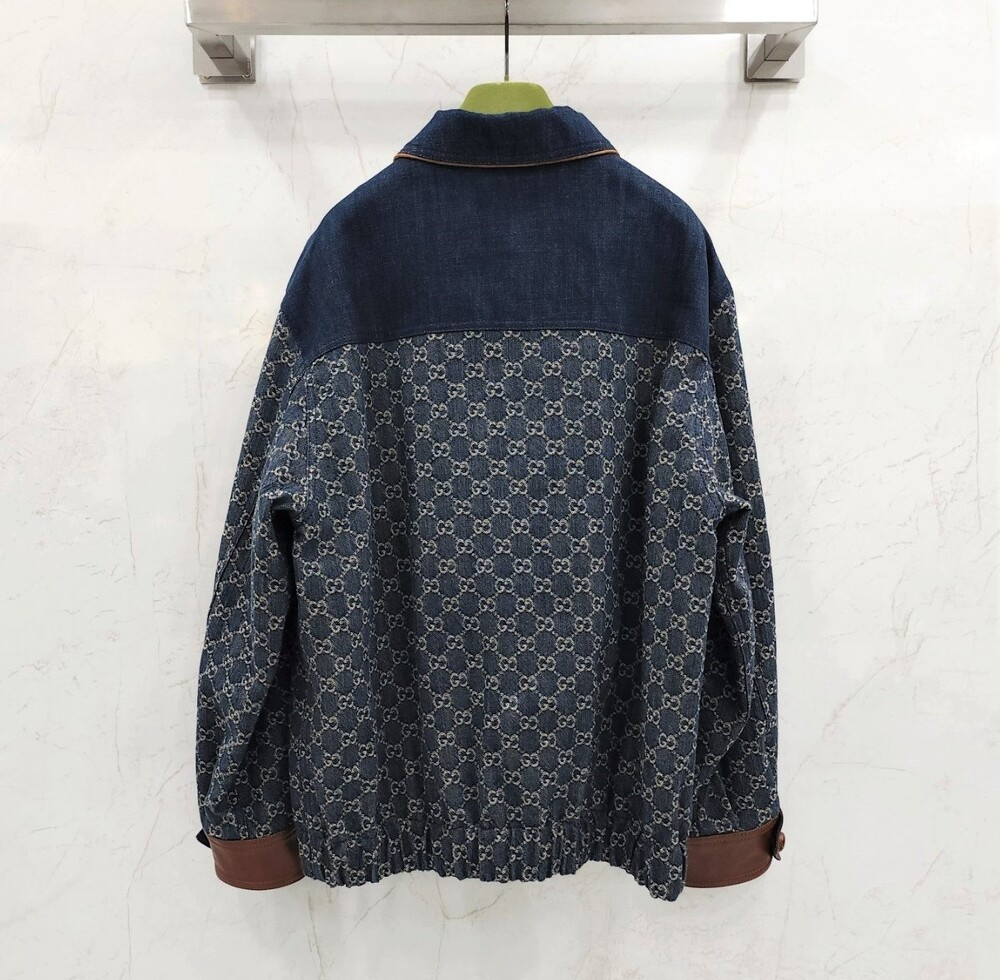 [럭스유] 44 / 구찌 워시드 오가닉 데님 브라운 레더 트리밍 자켓 644963