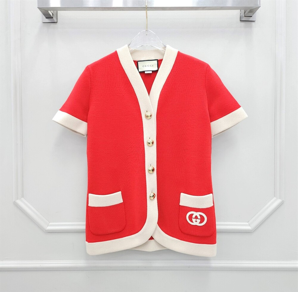 [럭스유] S / 구찌 자수 로고 브이넥 가디건