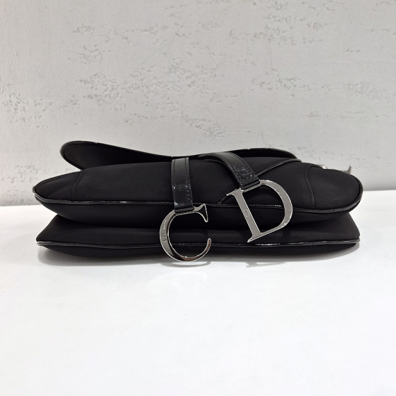 디올 더블 새들 CD 로고 블랙 나일론 숄더백