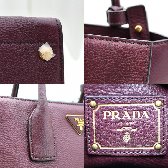 Prada(프라다) BN2693 버건디 비텔로 다이노 금장 트라이앵글 로고 2WAY
