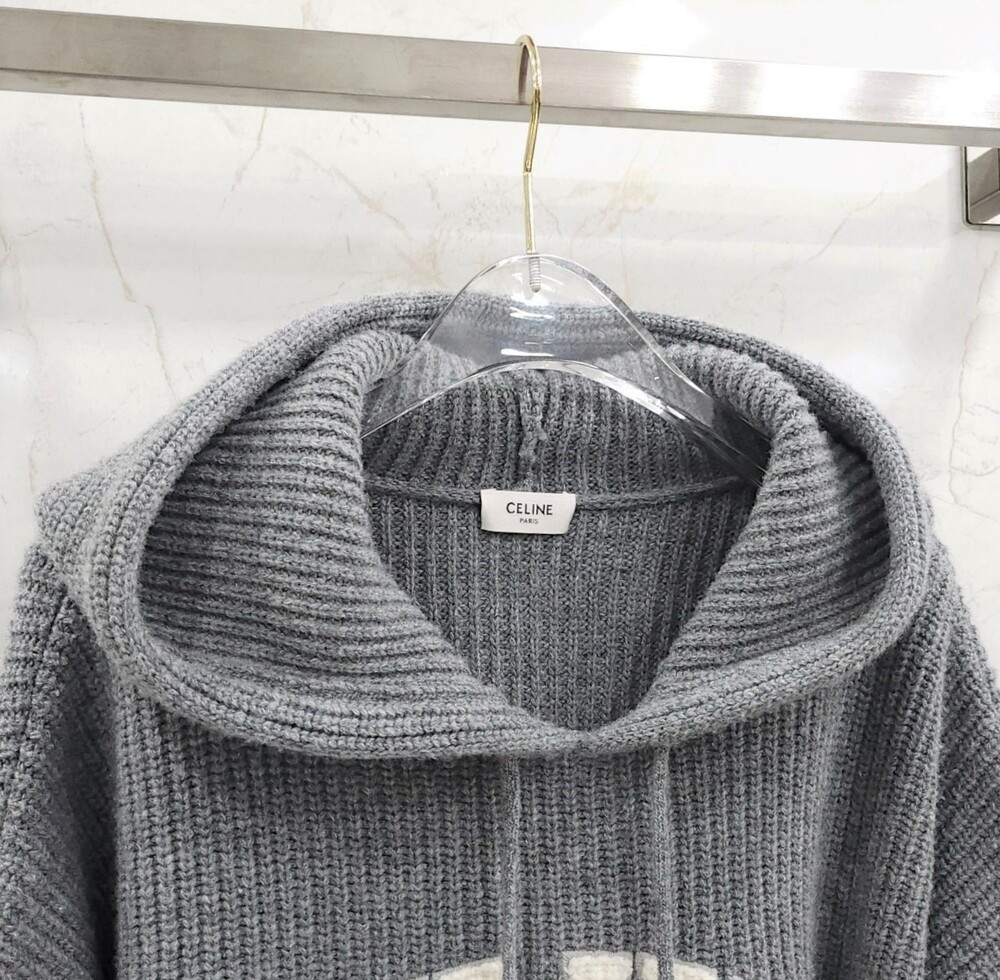 [럭스유] L / 셀린느 로고 리브드 니트 울 스웨터 후드 RY09M0R26.09GM