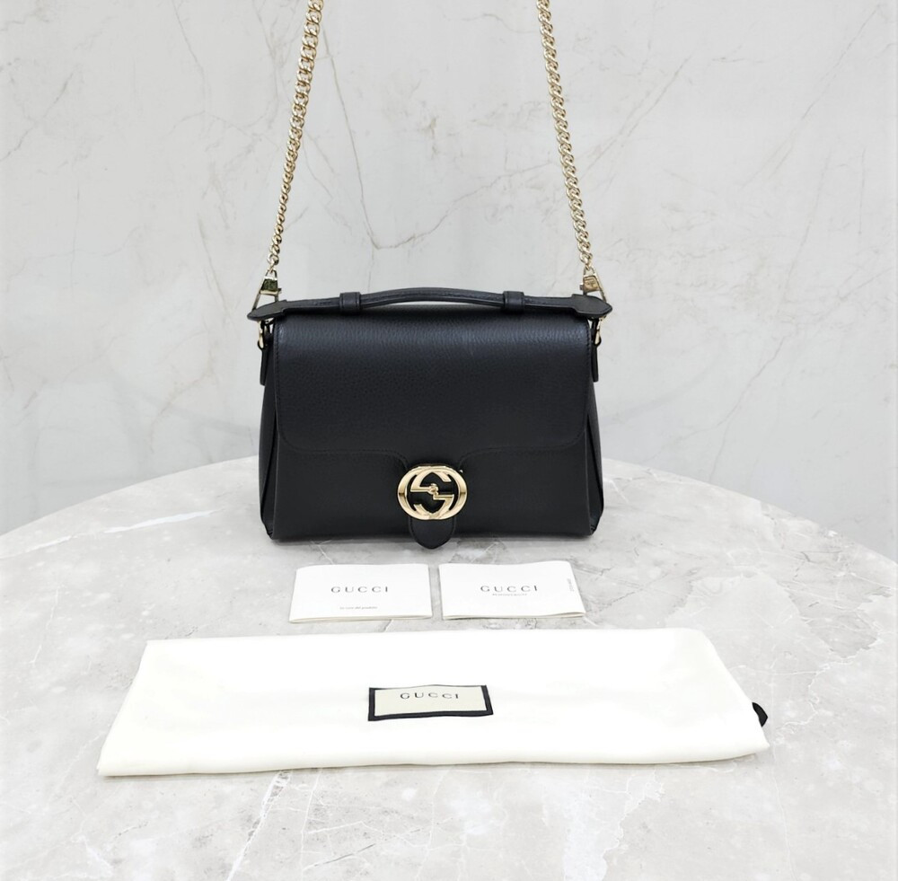 [럭스유] 구찌 인터로킹 탑핸들 레더 체인 숄더백 510302