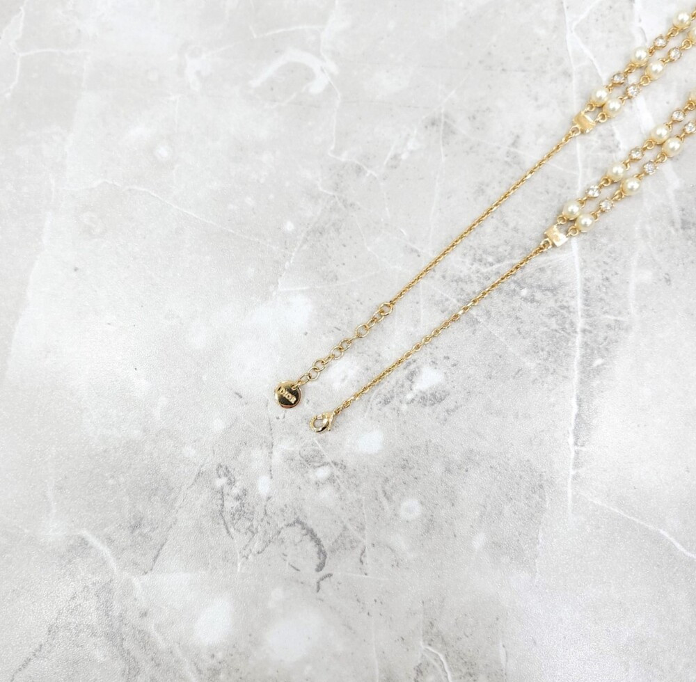 [럭스유] (새상품) 디올 쁘띠 CD 더블 큐빅 체인 진주 목걸이 N2851WOMCY