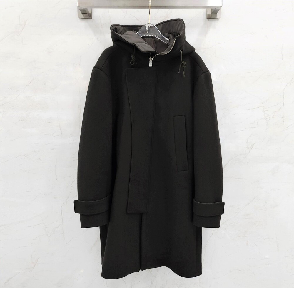 [럭스유] 44 / 준지 카키 투톤 지퍼 후드 모 롱 코트