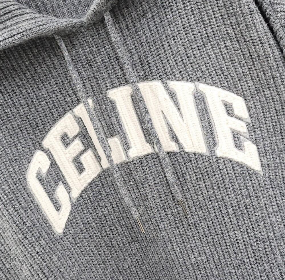 [럭스유] L / 셀린느 로고 리브드 니트 울 스웨터 후드 RY09M0R26.09GM