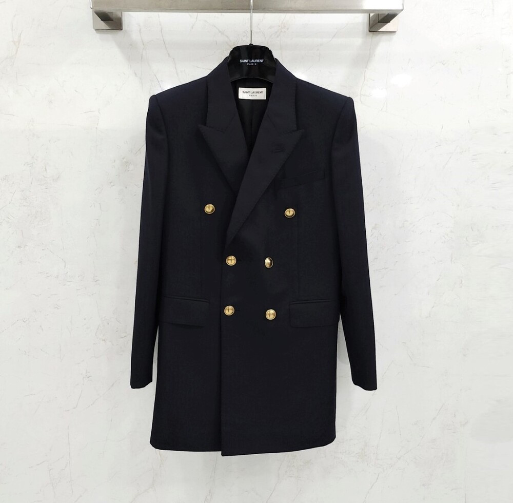 [럭스유] 34 / 생로랑 여성 스트라이프 더블 브레스티드 자켓 649084