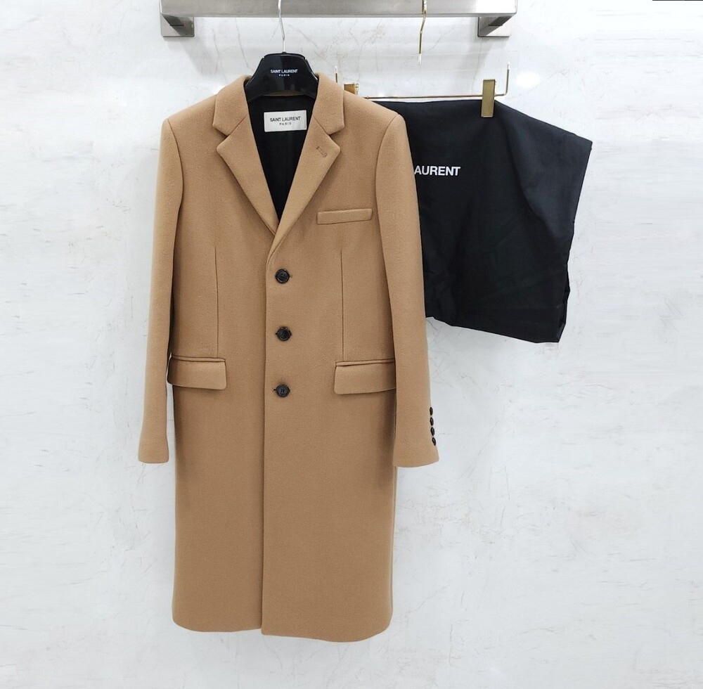 [럭스유] 38 / 생로랑 여성 캐시미어 체스트필드 코트 카멜 517798