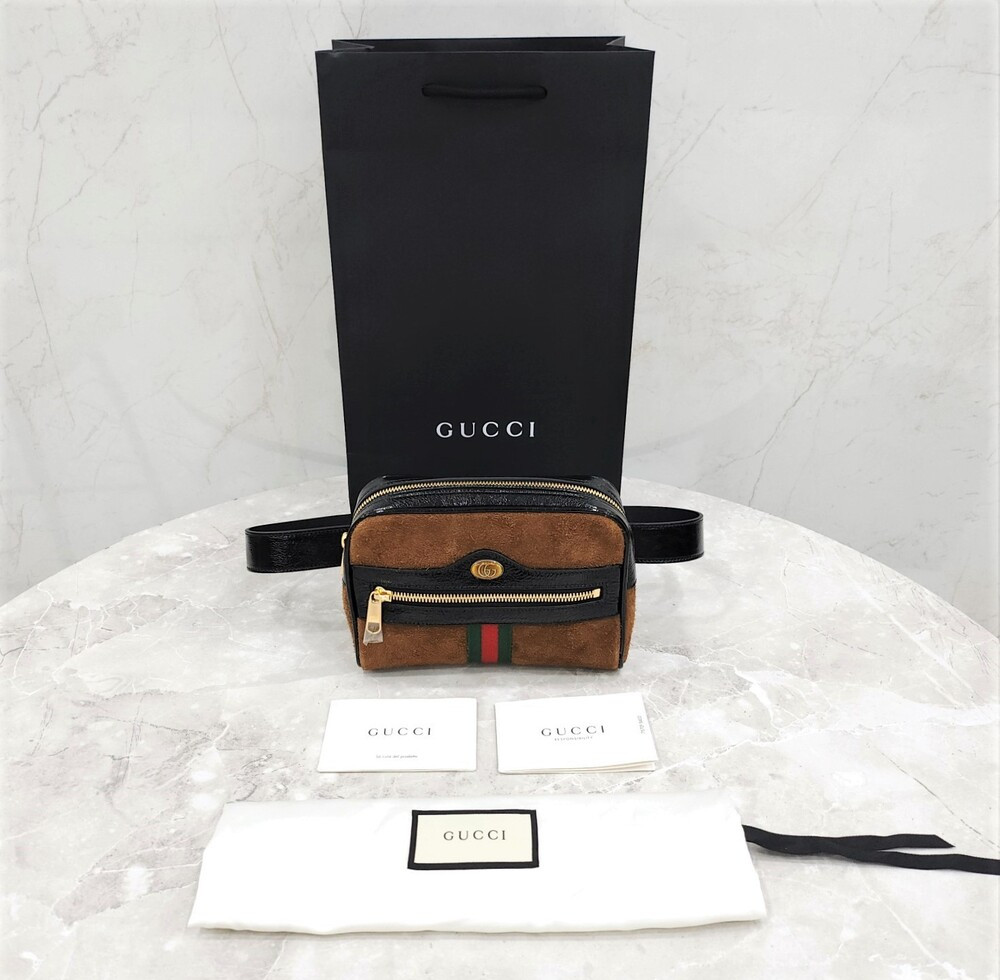 [럭스유] (새상품) 구찌 브라운 스웨이드 오피디아 WEB 스몰 힙색 벨트백 517076