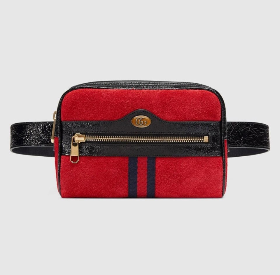 [럭스유] (새상품) 구찌 레드 스웨이드 오피디아 WEB 스몰 힙색 벨트백 517076