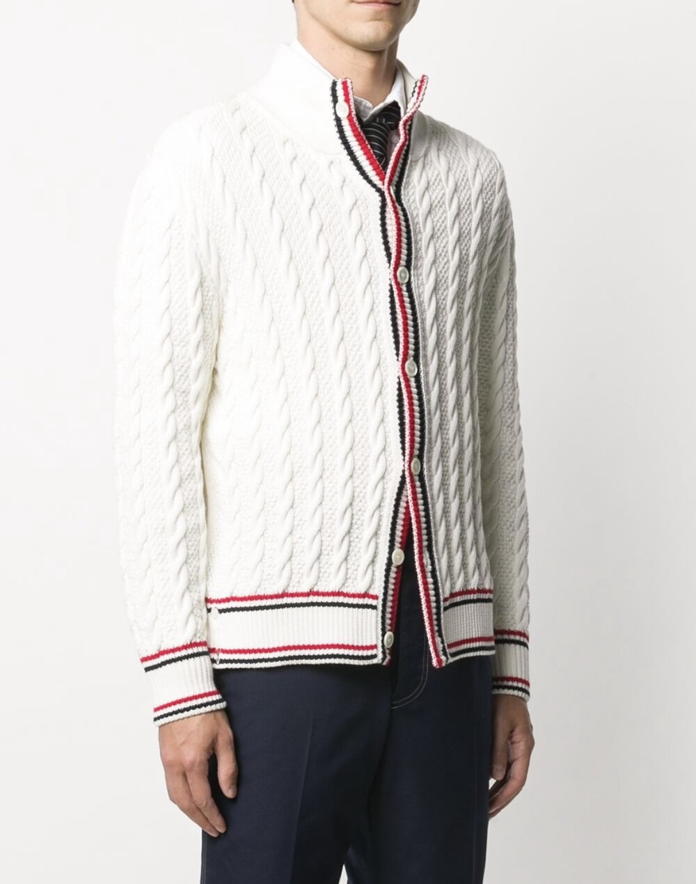 [럭스유] 4 / 톰브라운 삼선 헤리티지 케이블 가디건 화이트 MKJ066A