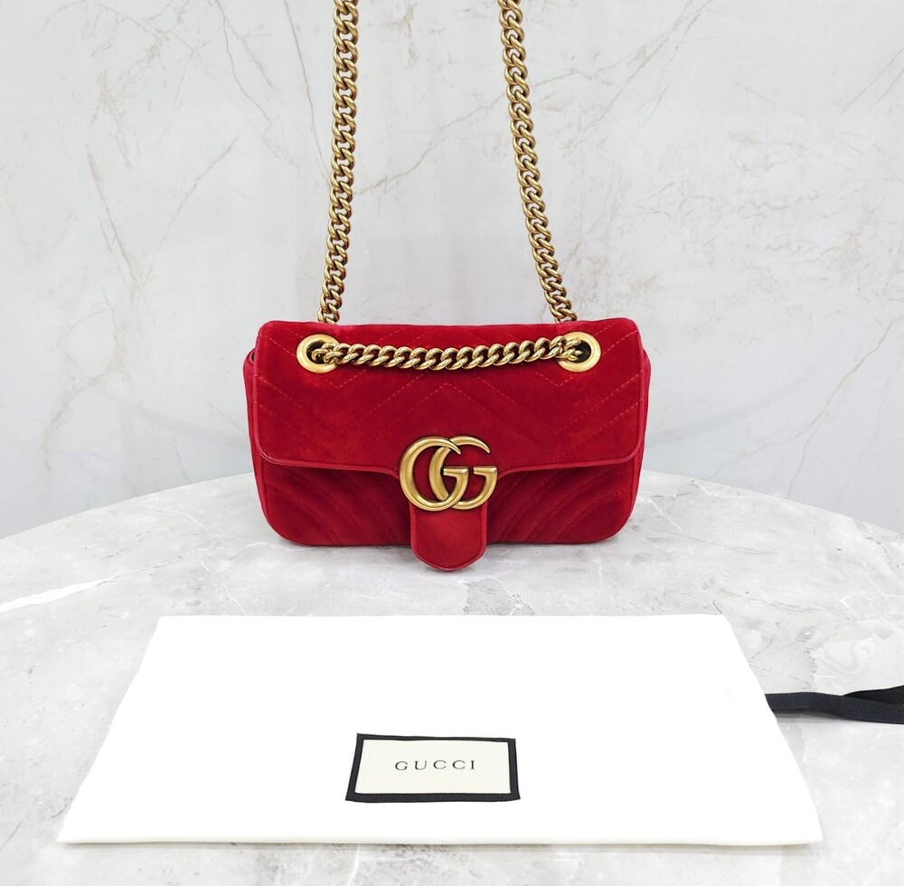 [럭스유] 구찌 GG 마몬트 마틀라세 미니 벨벳 숄더백 446744
