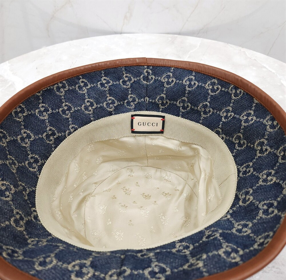 [럭스유] 구찌 GG 레더 트림 데님 버킷햇 M 576371