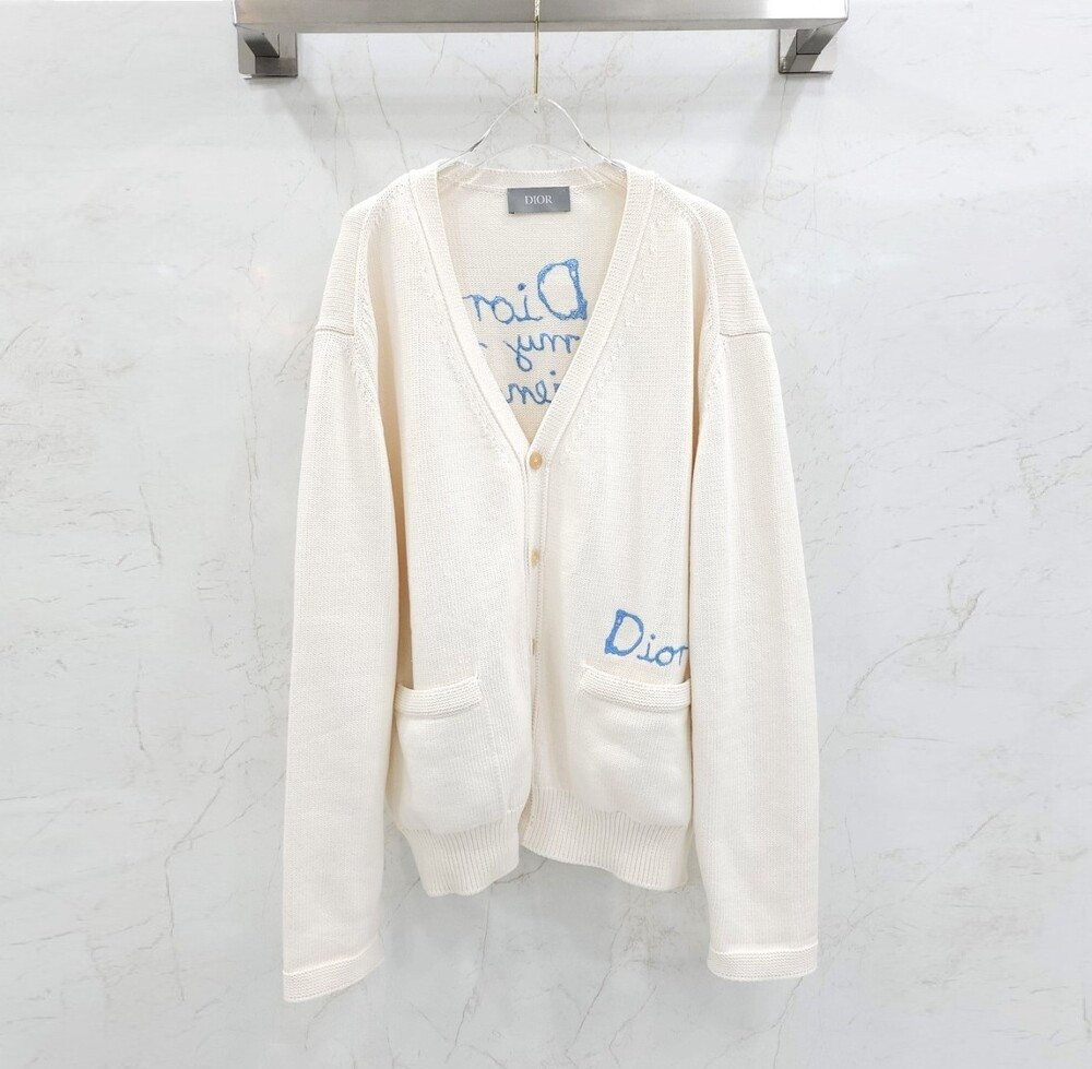 [럭스유] (새상품) 3XL / 디올 화이트 코튼 블렌드 저지 가디건 583M219A3003