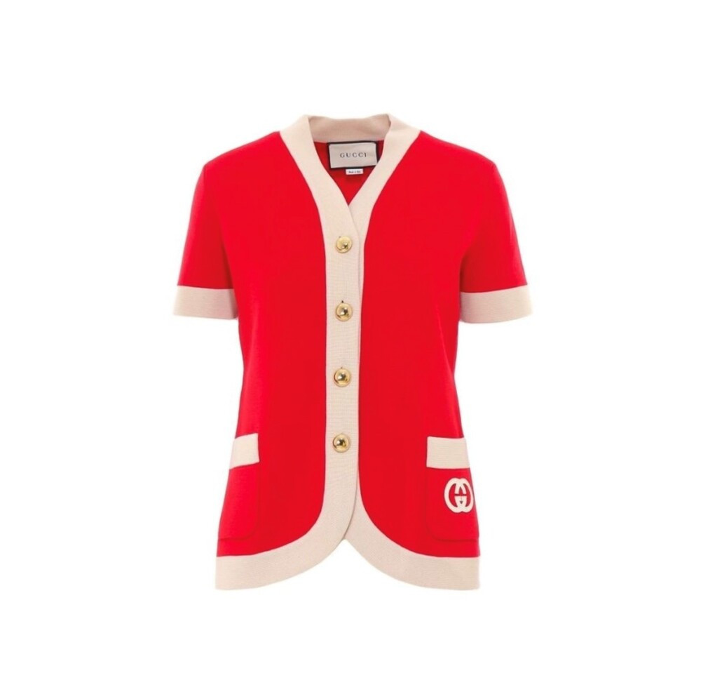 [럭스유] S / 구찌 자수 로고 브이넥 가디건