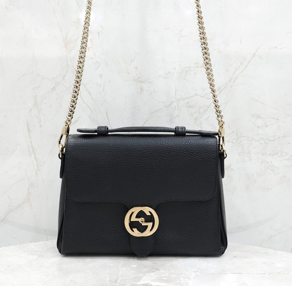 [럭스유] 구찌 인터로킹 탑핸들 레더 체인 숄더백 510302