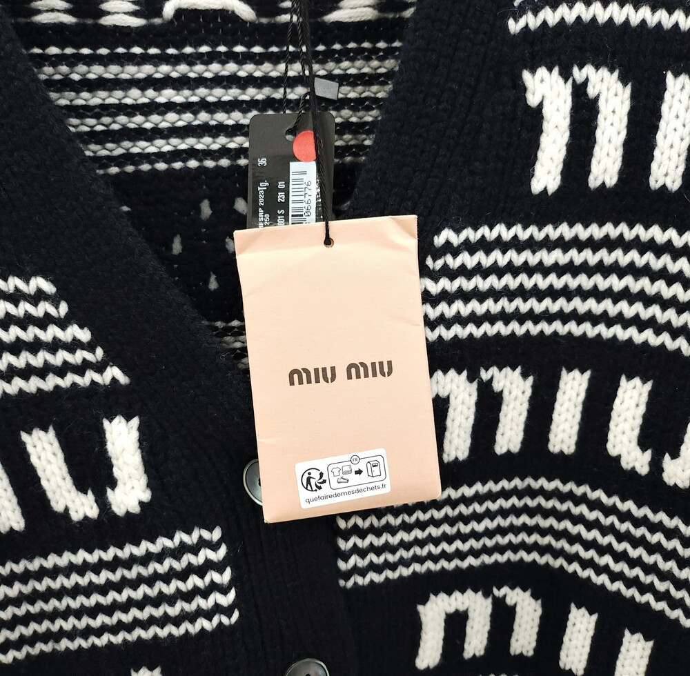 [럭스유] (새상품) 36 / 미우미우 로고 스트라이프 캐시미어 가디건 MMF685
