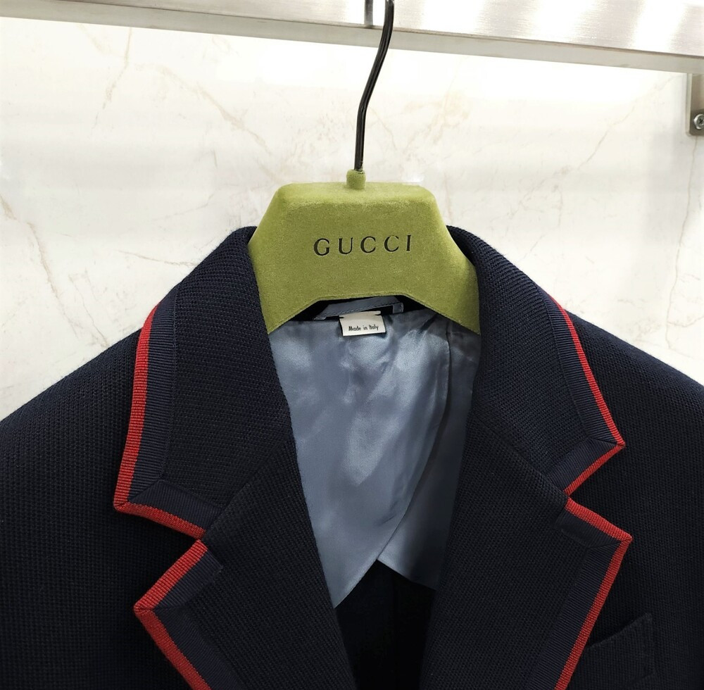 [럭스유] 44 / 구찌 GG 로고 자수 트리밍 네이비 블레이저 자켓 590578